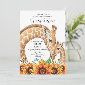 Moeder-giraffe en baby met zonnebloemen kaart