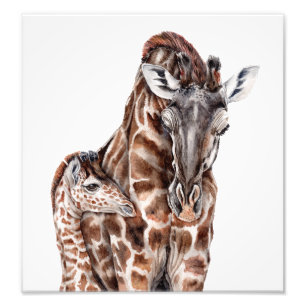 Moeder Giraffe met Baby Giraffe Art Print Foto Afdruk