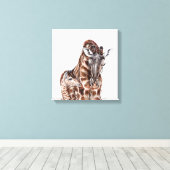 Moeder Giraffe met Baby Giraffe Canvas (Insitu (Houten vloer))
