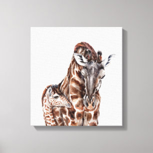Moeder Giraffe met Baby Giraffe Canvas