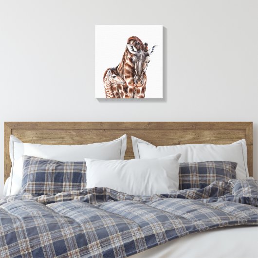 Moeder Giraffe met Baby Giraffe Canvas Afdruk (Insitu (Slaapkamer))
