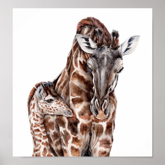 Moeder Giraffe met Baby Giraffe Poster (Voorkant)