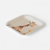 Moeder Giraffe met Baby in Waterverf Papieren Bordje (Gebogen)
