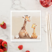 Moeder Giraffe met Baby in Waterverf Servet (Insitu)