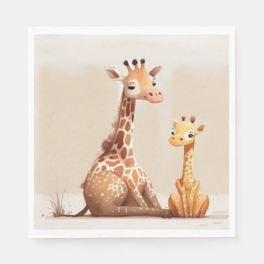 Moeder Giraffe met Baby in Waterverf Servet (Voorkant)