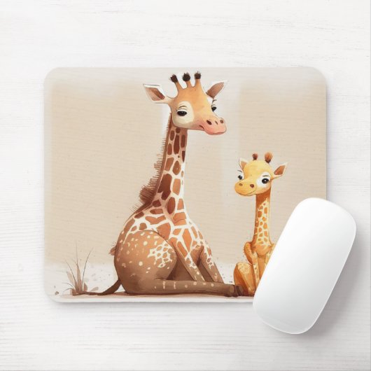 Moeder Giraffe met Baby Waterverf Muismat (Met muis)