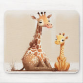 Moeder Giraffe met Baby Waterverf Muismat (Voorkant)