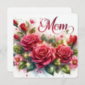 Moeder Glanzende Rode Rozen Feestdagenkaart (Voorkant / Achterkant)