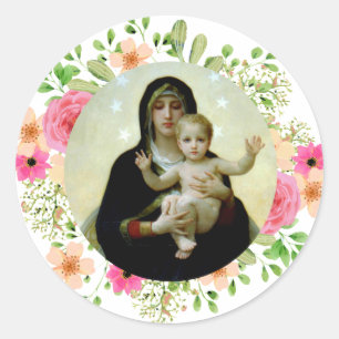 Moeder Gods en Kind Onze Lieve Vrouwe Maagd Maria Ronde Sticker
