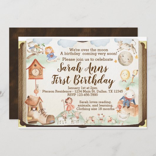 Moeder Goose Birthday Party Invitation Invite Kaart (Voorkant / Achterkant)