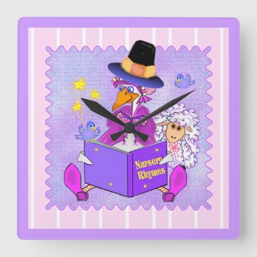 Moeder Goose Clock Vierkante Klok (Voorkant)