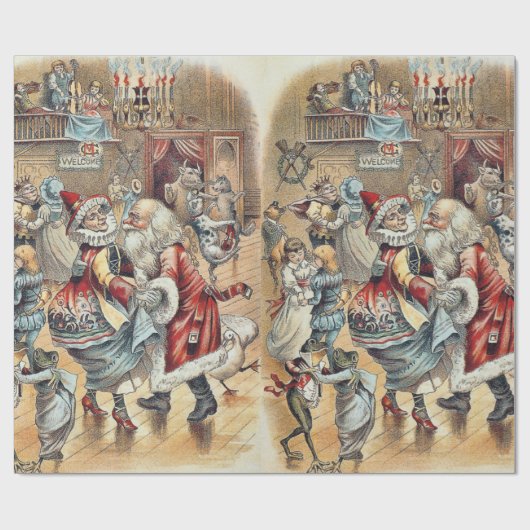 Moeder Goose Dancing met Santa Claus Cadeaupapier (Vlak)