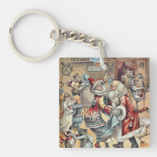 Moeder Goose Dancing met Santa Claus Sleutelhanger