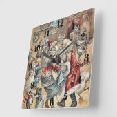 Moeder Goose Dancing met Santa Claus Vierkante Klok (Hoek)