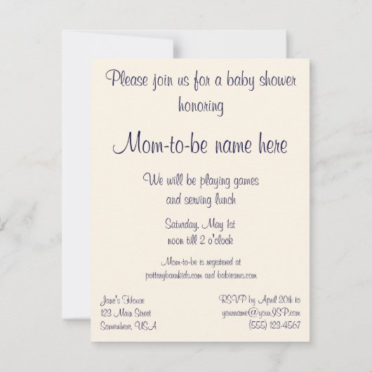 Moeder Goose  Nursery Rhyme Baby shower Kaart (Achterkant)