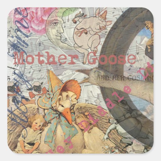 Moeder Goose Nursery Rhyme Fairy Tale Vierkante Sticker (Voorkant)