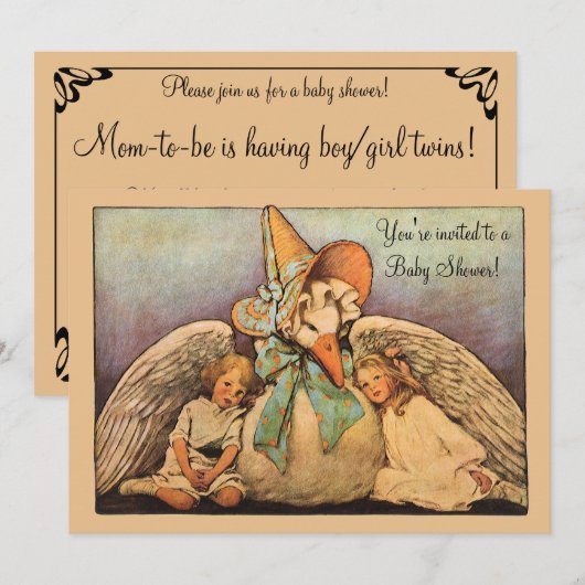  Moeder Goose, Twins Baby shower Uitnodiging (Voorkant / Achterkant)