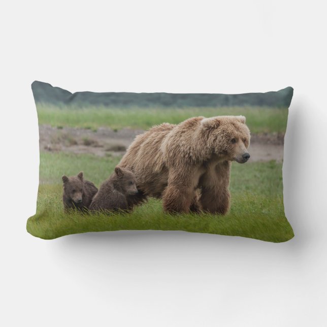 Moeder Grizzlybeer met Tweelingwelpen Kussen (Voorkant)