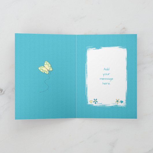 Moeder groen en blauw met vlinders begroeting kaart (Binnen)