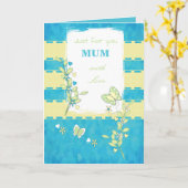 Moeder groen en blauw met vlinders begroeting kaart (Gele Bloem)