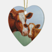Moeder Guernsey Koe en Cute Calf Keramisch Ornament (Links)