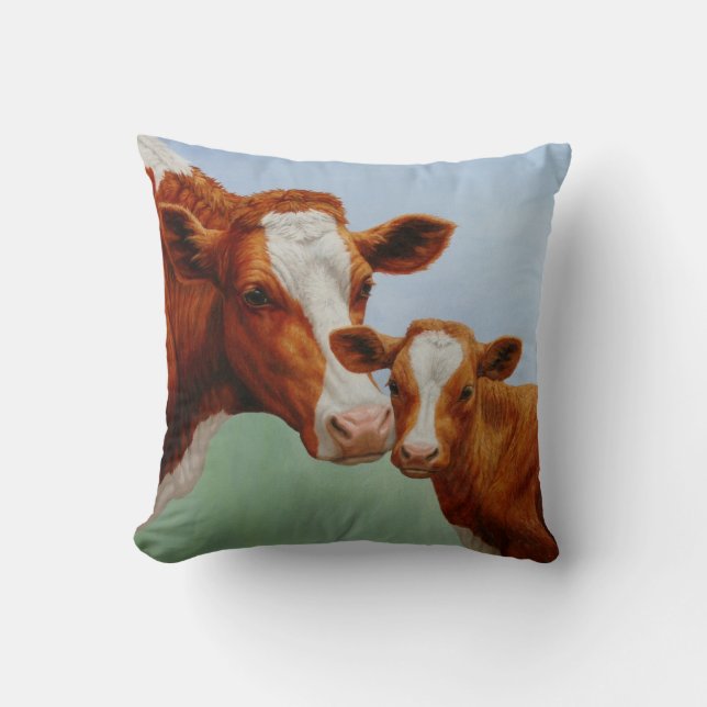 Moeder Guernsey Koe en Cute Calf Kussen (Voorkant)