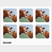 Moeder Guernsey Koe en Cute Calf Vierkante Sticker (Vel)