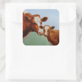 Moeder Guernsey Koe en Cute Calf Vierkante Sticker (Tas)