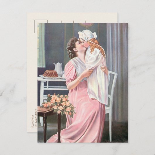  moeder haar dochter kussen feestdagenkaart (Voorkant / Achterkant)