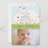 Moeder haas en Baby foto 1e verjaardag uitnodiging (Voorkant)