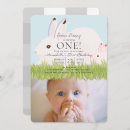 Moeder haas en Baby foto 1e verjaardag uitnodiging