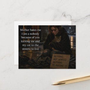 Moeder haat me Vrouw en kat die op straat leven Briefkaart