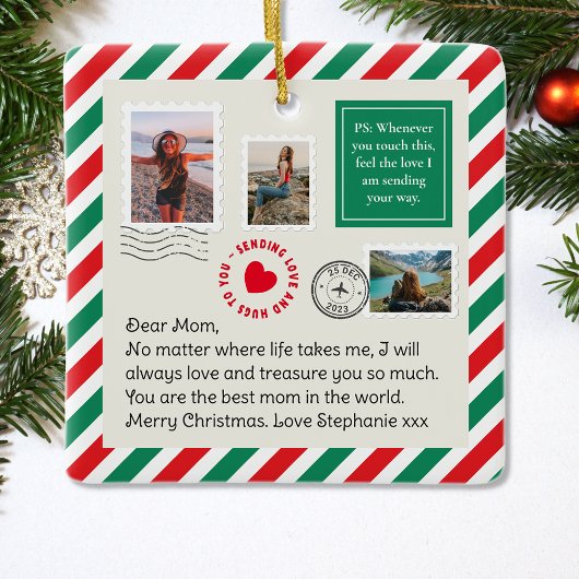 Moeder handgeschreven brief foto collage Kerstmis Keramisch Ornament