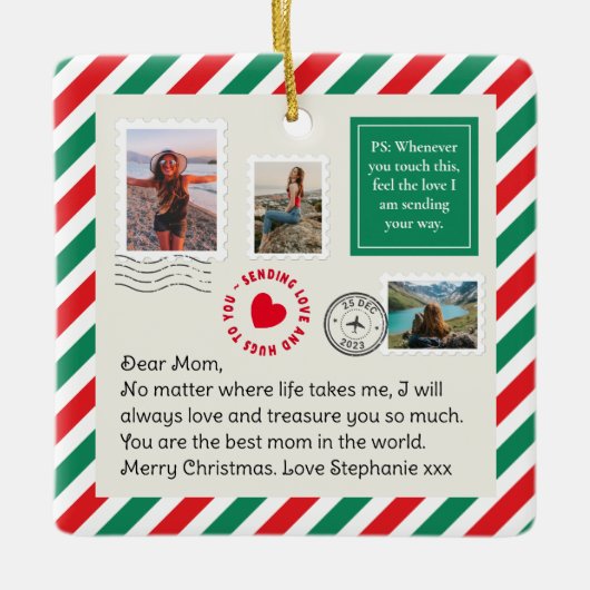 Moeder Handgeschreven Brief Fotocollage Kerstmis Keramisch Ornament (Voorkant)