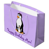 Moeder Happy Birthday Penguin en Chick Large Cadeautasje (Achterkant Gekanteld)