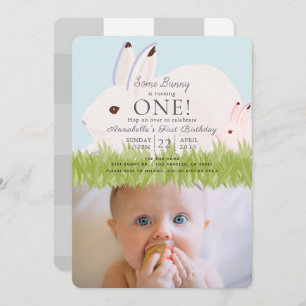 Moeder Hare & Baby Foto 1e verjaardag Uitnodiging