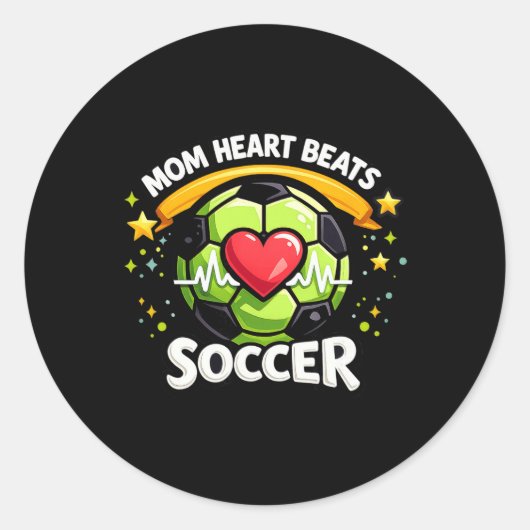 Moeder Hart Beats Voetbal  Ronde Sticker (Voorkant)