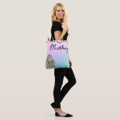 Moeder hart en magnolia op pastelcanvas tas (Op model)
