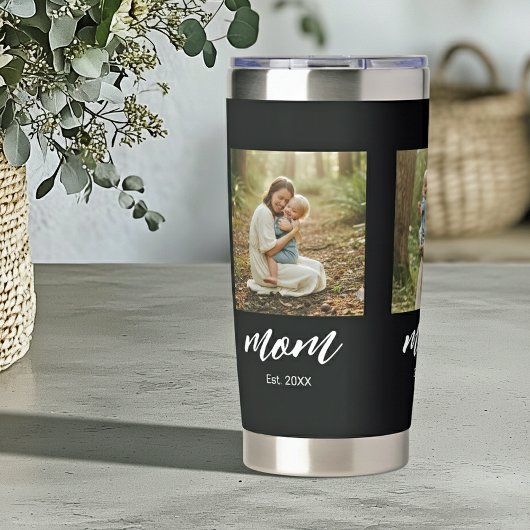 Moeder heeft modern schrift 3 foto ingesteld geïsoleerde drinkbeker