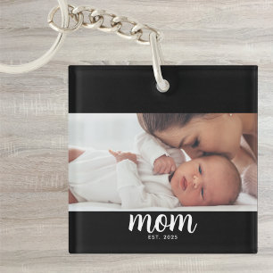 Moeder heeft modern schrift foto ingesteld sleutelhanger