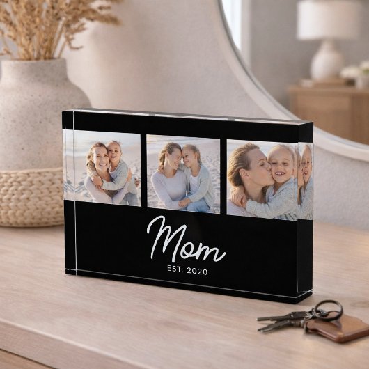 Moeder heeft modern schrift zwart 3 foto blok