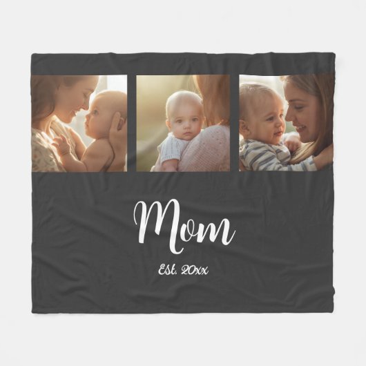 Moeder heeft modern schrift zwart 3 foto fleece deken (Voorkant (Horizontaal))