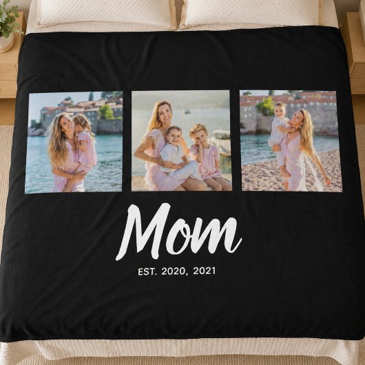 Moeder heeft modern schrift zwart 3 foto fleece deken