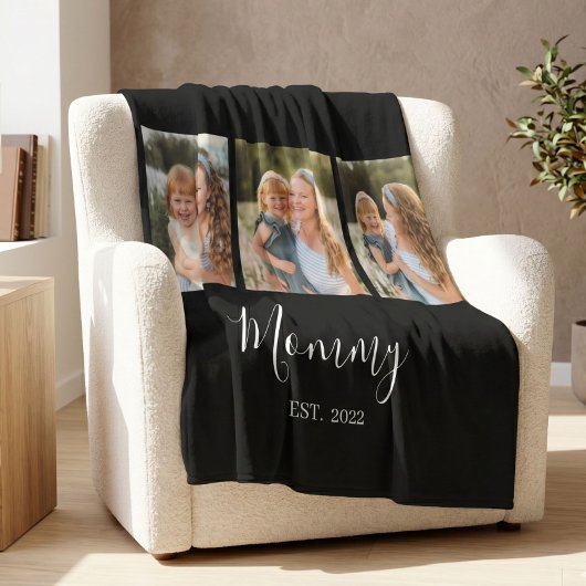 Moeder heeft modern schrift zwart 3 foto fleece deken