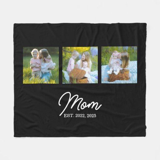 Moeder heeft modern schrift zwart 3 foto fleece deken (Voorkant (Horizontaal))