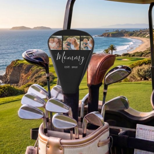 Moeder heeft modern schrift zwart 3 foto golfheadcover