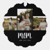 Moeder heeft modern schrift zwart 3 foto ornament kaart (Achterkant)