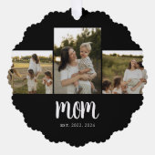Moeder heeft modern schrift zwart 3 foto ornament kaart (Voorkant)