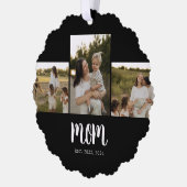 Moeder heeft modern schrift zwart 3 foto ornament kaart (Links)