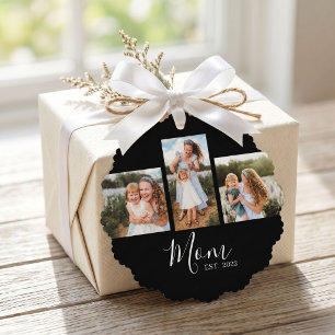 Moeder heeft modern schrift zwart 3 foto ornament kaart
